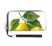Jubonexis Watercolor Lemons and Sliced Green Leaves PU Leather Clutch Long Bifold Wallet, Coin Purse Credit Pass Case, Durable Card-Holder Money Storage for Women Men