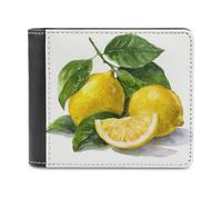 Jubonexis Watercolor Lemons and Sliced Green Leaves Soft PU Leather Bifold Wallet, Coin Purse Credit Pass Case, Durable Card-Holder Slim Billfold for Men Woman Money Storage