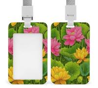 Jubonexis Watercolor Lotus Flowers ID Badge Holder Retractable Clip Card Holder Card Protector Name Badge Name Tag for Work Office Doctor Nurse