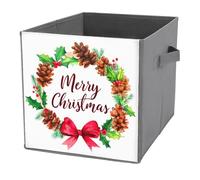 Jubonexis Watercolor Merry Christmas Hollies Pine Cones Cube Storage Bins Storage Cubes Foldable Decorative Fabric Storage Baskets Home Organizers with Handles for Shelves,Closet, 27x27 CM