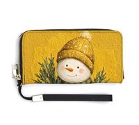 Jubonexis Watercolor Merry Christmas Snowman Lemon Yellow PU Leather Clutch Long Bifold Wallet, Coin Purse Credit Pass Case, Durable Card-Holder Money Storage for Women Men