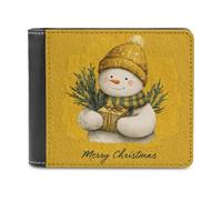 Jubonexis Watercolor Merry Christmas Snowman Lemon Yellow Soft PU Leather Bifold Wallet, Coin Purse Credit Pass Case, Durable Card-Holder Slim Billfold for Men Woman Money Storage