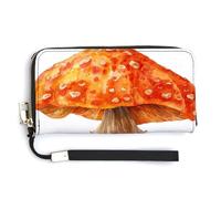 Jubonexis Watercolor Mushroom Autumn Forest Orange PU Leather Clutch Long Bifold Wallet, Coin Purse Credit Pass Case, Durable Card-Holder Money Storage for Women Men