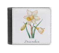 Jubonexis Watercolor Narcissus Flower December Soft PU Leather Bifold Wallet, Coin Purse Credit Pass Case, Durable Card-Holder Slim Billfold for Men Woman Money Storage