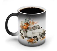 Jubonexis Watercolor Old White Truck with Pumpkins Color Changing Mugs Heat Changing Ceramic Coffee Mug Novelty Funny Tea Water Cup 11OZ