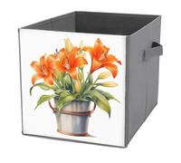 Jubonexis Watercolor Orange Lily in A Pot Cube Storage Bins Storage Cubes Foldable Decorative Fabric Storage Baskets Home Organizers with Handles for Shelves,Closet, 27x27 CM