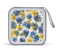 Jubonexis Watercolor Pansies in Soft Blues Yellows CD Case DVD Storage Case Portable for Car Home Travel