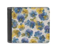 Jubonexis Watercolor Pansies in Soft Blues Yellows Soft PU Leather Bifold Wallet, Coin Purse Credit Pass Case, Durable Card-Holder Slim Billfold for Men Woman Money Storage