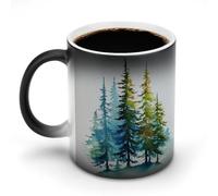 Jubonexis Watercolor Pine Trees Abstract Color Changing Mugs Heat Changing Ceramic Coffee Mug Novelty Funny Tea Water Cup 11OZ