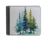 Jubonexis Watercolor Pine Trees Abstract Soft PU Leather Bifold Wallet, Coin Purse Credit Pass Case, Durable Card-Holder Slim Billfold for Men Woman Money Storage