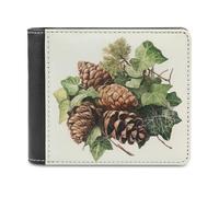 Jubonexis Watercolor Pinecones Evergreen Boughs Soft PU Leather Bifold Wallet, Coin Purse Credit Pass Case, Durable Card-Holder Slim Billfold for Men Woman Money Storage