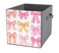 Jubonexis Watercolor Pink Orange Yellow Bows Preppy Cube Storage Bins Storage Cubes Foldable Decorative Fabric Storage Baskets Home Organizers with Handles for Shelves,Closet, 27x27 CM