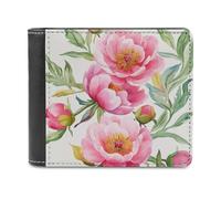Jubonexis Watercolor Pink Peonies Soft PU Leather Bifold Wallet, Coin Purse Credit Pass Case, Durable Card-Holder Slim Billfold for Men Woman Money Storage