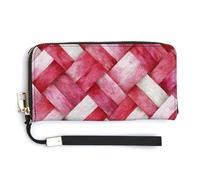 Jubonexis Watercolor Pink Woven Fabric with Braided Textures PU Leather Clutch Long Bifold Wallet, Coin Purse Credit Pass Case, Durable Card-Holder Money Storage for Women Men