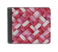 Jubonexis Watercolor Pink Woven Fabric with Braided Textures Soft PU Leather Bifold Wallet, Coin Purse Credit Pass Case, Durable Card-Holder Slim Billfold for Men Woman Money Storage