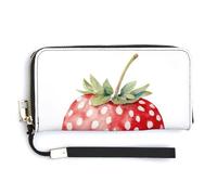 Jubonexis Watercolor Polka Dot Red Strawberry Boho PU Leather Clutch Long Bifold Wallet, Coin Purse Credit Pass Case, Durable Card-Holder Money Storage for Women Men