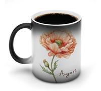 Jubonexis Watercolor Poppy Flower August Color Changing Mugs Heat Changing Ceramic Coffee Mug Novelty Funny Tea Water Cup 11OZ