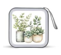 Jubonexis Watercolor Potted Succulents and Eucalyptus CD Case DVD Storage Case Portable