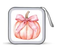 Jubonexis Watercolor Pumpkin with Pink Bow Ribbon CD Case DVD Storage Case Portable for Car Home Travel