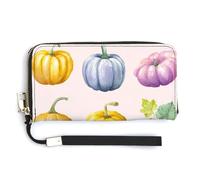 Jubonexis Watercolor Pumpkins Gourds Autumn Leaves PU Leather Clutch Long Bifold Wallet, Coin Purse Credit Pass Case, Durable Card-Holder Money Storage for Women Men