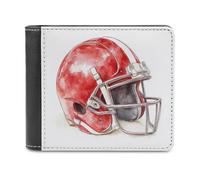 Jubonexis Watercolor Red and White Football Helmet Soft PU Leather Bifold Wallet, Coin Purse Credit Pass Case, Durable Card-Holder Slim Billfold for Men Woman Money Storage