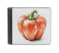 Jubonexis Watercolor Red Bell Pepper Soft PU Leather Bifold Wallet, Coin Purse Credit Pass Case, Durable Card-Holder Slim Billfold for Men Woman Money Storage
