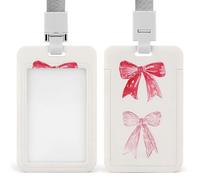 Jubonexis Watercolor Red Bow ID Badge Holder Retractable Clip Card Holder Card Protector Name Badge Name Tag for Work Office Doctor Nurse