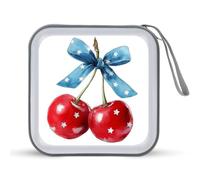 Jubonexis Watercolor Red Cherries with Blue Bow CD Case DVD Storage Case Portable