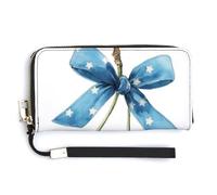 Jubonexis Watercolor Red Cherries with Blue Bow PU Leather Clutch Long Bifold Wallet, Coin Purse Credit Pass Case, Durable Card-Holder Money Storage for Women Men