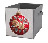 Jubonexis Watercolor Red Christmas Ornament Floral Pattern Cube Storage Bins Storage Cubes Foldable Decorative Fabric Storage Baskets Home Organizers with Handles for Shelves,Closet, 27x27 CM