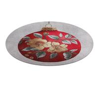 Jubonexis Watercolor Red Christmas Ornament Floral Pattern Large Round Carpet Area Rug Mat Modern Non Slip Circular Rugs 36inch(90cm)