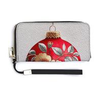 Jubonexis Watercolor Red Christmas Ornament Floral Pattern PU Leather Clutch Long Bifold Wallet, Coin Purse Credit Pass Case, Durable Card-Holder Money Storage for Women Men