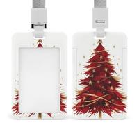 Jubonexis Watercolor Red Christmas Tree ID Badge Holder Retractable Clip Card Holder Card Protector Name Badge Name Tag for Work Office Doctor Nurse