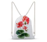 Jubonexis Watercolor Red Geranium Flower Drawstring Backpack Canvas String Bag Lightweight Sports Gym Bag for Men Women