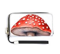 Jubonexis Watercolor Red Mushroom PU Leather Clutch Long Bifold Wallet, Coin Purse Credit Pass Case, Durable Card-Holder Money Storage for Women Men