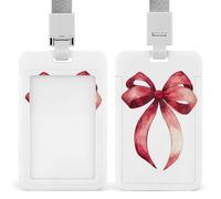 Jubonexis Watercolor Red Ribbon Bow ID Badge Holder Retractable Clip Card Holder Card Protector Name Badge Name Tag for Work Office Doctor Nurse