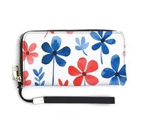 Jubonexis Watercolor Red White Blue Flower Pattern PU Leather Clutch Long Bifold Wallet, Coin Purse Credit Pass Case, Durable Card-Holder Money Storage for Women Men