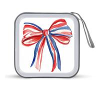 Jubonexis Watercolor Ribbon Bow Red Blue Stripes CD Case DVD Storage Case Portable