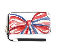 Jubonexis Watercolor Ribbon Bow Red Blue Stripes PU Leather Clutch Long Bifold Wallet, Coin Purse Credit Pass Case, Durable Card-Holder Money Storage for Women Men