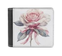 Jubonexis Watercolor Rose and Ribbon Soft PU Leather Bifold Wallet, Coin Purse Credit Pass Case, Durable Card-Holder Slim Billfold for Men Woman Money Storage