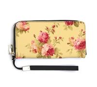 Jubonexis Watercolor Rose Clusters on Butter Yellow PU Leather Clutch Long Bifold Wallet, Coin Purse Credit Pass Case, Durable Card-Holder Money Storage for Women Men