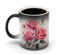 Jubonexis Watercolor Roses Color Changing Mugs Heat Changing Ceramic Coffee Mug Novelty Funny Tea Water Cup 11OZ