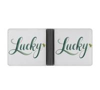 Jubonexis Watercolor Script Word Lucky in Soft Emerald Green Soft PU Leather Bifold Wallet, Coin Purse Credit Pass Case, Durable Card-Holder Slim Billfold for Men Woman Money Storage