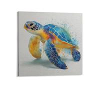 Jubonexis Watercolor Sea Turtle Canvas Wall Art Poster Painting Aesthetic Picture for Living Room Farmhouse Decor Unframed 16x16inch(40x40cm)