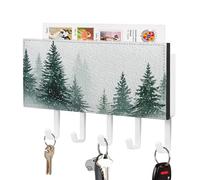 Jubonexis Watercolor Snow Falling on Pine Trees Key Holder for Wall Mail Organizer Wall Mount with 5 Hooks Acrylic Key Rack for Home Office Entryway