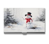 Jubonexis Watercolor Snowman in The Woods Business Card Holder, Pocket Slim Metal Business Card Case for Women Men