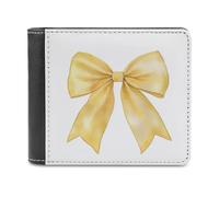 Jubonexis Watercolor Soft Yellow Bow Soft PU Leather Bifold Wallet, Coin Purse Credit Pass Case, Durable Card-Holder Slim Billfold for Men Woman Money Storage