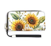 Jubonexis Watercolor Sunflower Bouquet PU Leather Clutch Long Bifold Wallet, Coin Purse Credit Pass Case, Durable Card-Holder Money Storage for Women Men