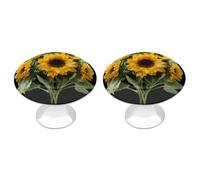 Jubonexis Watercolor Sunflowers Bouquet on Black Round Drawer Cabinet Knobs Handles with Screws,2 Pcs, Drawer Dresser Knob Pulls Decor for Wardrobe Cupboard Home Office Kitchen