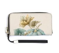 Jubonexis Watercolor Teal and Light Blue Pumpkins PU Leather Clutch Long Bifold Wallet, Coin Purse Credit Pass Case, Durable Card-Holder Money Storage for Women Men